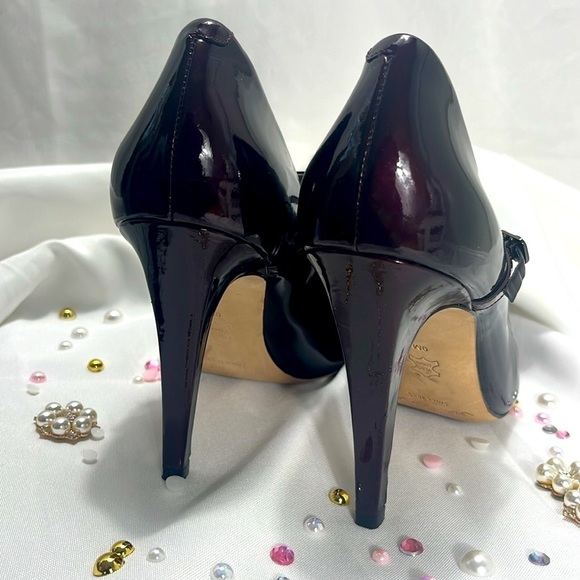 Via Spiga Patent Leather Stiletto Mary Jane Style Heels 9M Dark Purple - Picture 9 of 14
